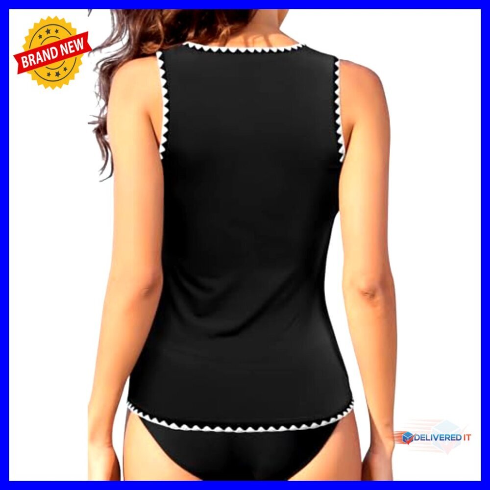 High Neck Tankini Top Tummy Control Swimwear Modest UPF 15 - Picture 2 of 5